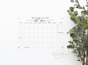 Welcome to the Shit Show Funny Monthly Acrylic Dry Erase Calendar with Menu, Shopping List, To Do Notes, Month Dry Erase Family Planner