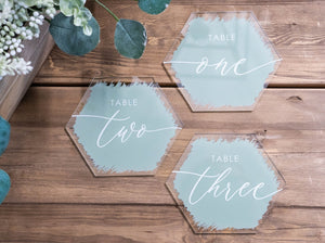Acrylic Table Numbers, Wedding Table Numbers, Brushed Wedding Table Decor, Table Numbers, Hexagon Wedding Decor