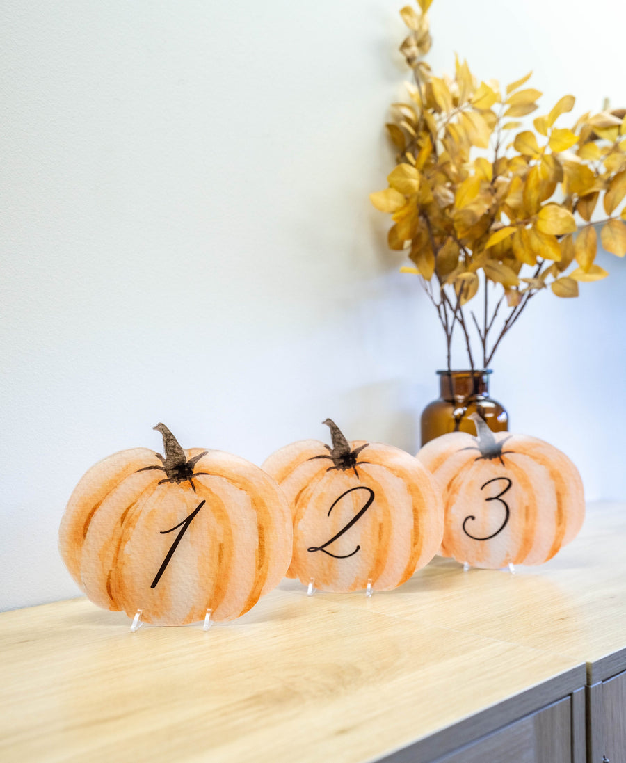 Pumpkin Table Numbers, Fall Wedding Table Numbers, Fall Themed Wedding Table Decor, Table Numbers, Pumpkin Wedding Decor