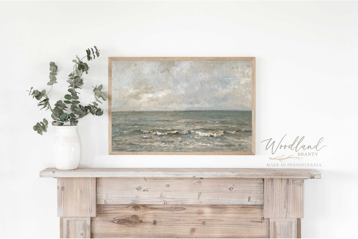 Framed Vintage Ocean Wall Art Print, Vintage Coastal Themed Decor, Vintage Ocean Summer Wall Art, Vintage Oil Paint Print Summer Decor