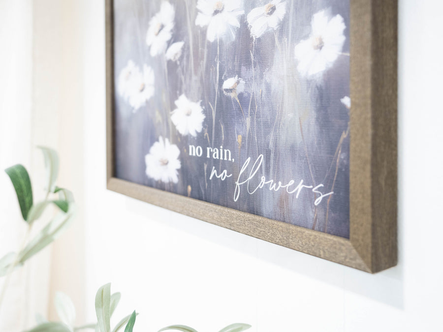 Framed Spring Wall Art, No Rain No Flowers, Inspirational Spring Decor Sign, Spring Flowers Sign, Spring Flowers Decor, Moody Spring Decor