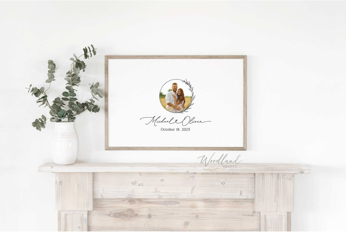 Framed Wedding Guestbook Sign, Custom Wedding Guest Book with Photo, Engagement Photo Guestbook Signature Sign