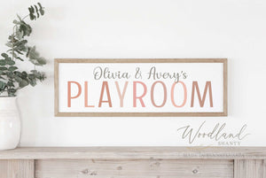 Personalized Girls Playroom Sign with Names, Pink Girl Boho Themed Playroom Decor