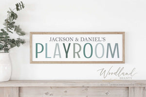 Personalized Boys Playroom Sign with Names,, Blue Green Boy Custom Playroom Decor