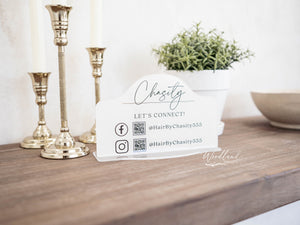 Personalized Desk Name Sign with Social Media QR Codes, Table Sign with Let's Connect and Follow, Checkout station sign