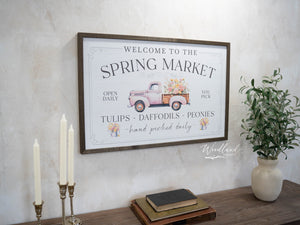 Welcome Spring Market Sign, Vintage Truck with Flowers Sign, Spring Decor, Spring Sign, Modern Farmhouse Spring Decor, Farmhouse Spring