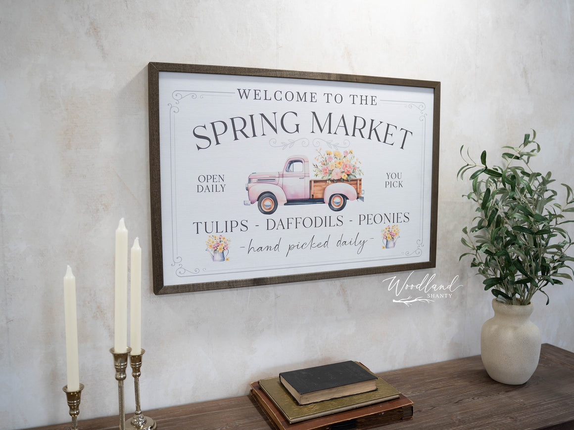 Welcome Spring Market Sign, Vintage Truck with Flowers Sign, Spring Decor, Spring Sign, Modern Farmhouse Spring Decor, Farmhouse Spring