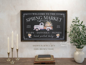 Welcome Spring Market Sign, Vintage Truck with Flowers Sign, Spring Decor, Dark and Moody Spring Decor, Dark and Moody Spring Wall Art