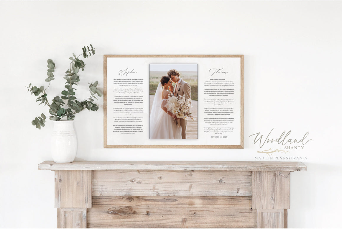 Custom Framed Wedding Vows Sign with Printed Wedding Picture, Personalized Vows, Wedding Anniversary Gift, Valentines Day Gift for Spouse