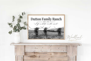 Custom Personalized Family Ranch Sign, Longhorn Themed Wall Art, Life is Better on the Ranch Quote