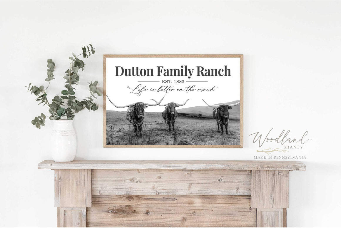 Custom Personalized Family Ranch Sign, Longhorn Themed Wall Art, Life is Better on the Ranch Quote