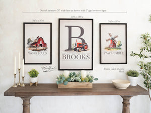 Set of 3 Framed Red Tractor Name Signs